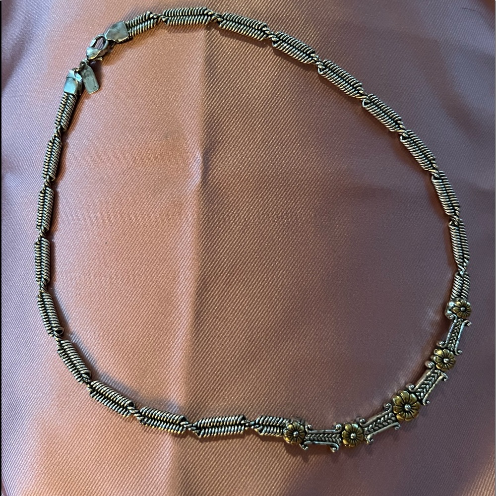 Reversible silver with gold flower chocker necklace